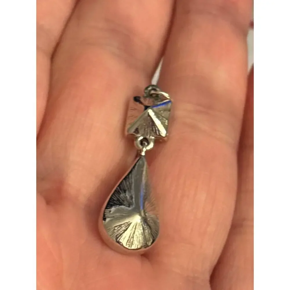 Vintage Silver Tone Clear Crystal Teardrop Pendant
